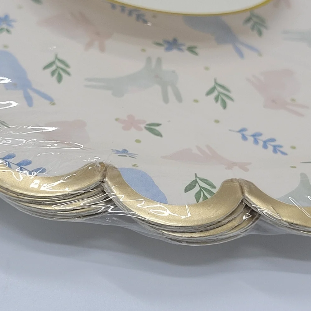 Josi James Paper Plates Set Of 8 Scalloped Edge Bunny Print Easter Spring NEW